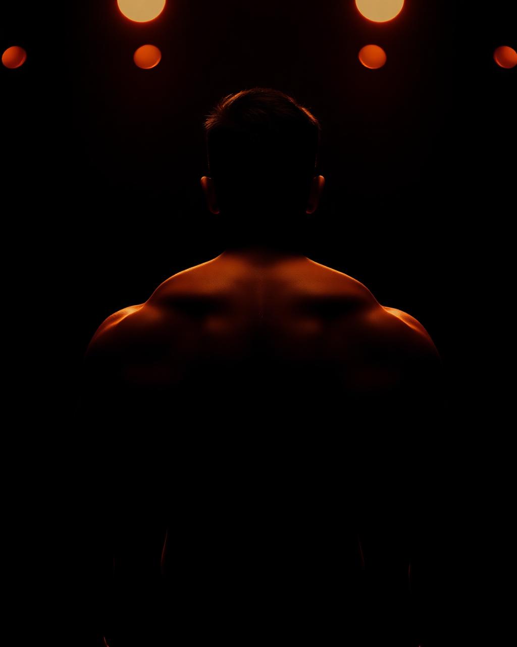 Athlète de musculation de dos dans une salle sombre